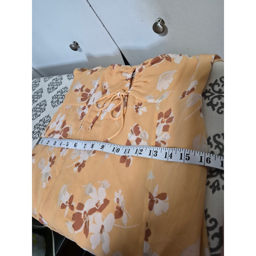 Abercrombie & Fitch Yellow Floral Flutter Sleeve Mini Dress Medium Tie Front - Picture 6 of 8